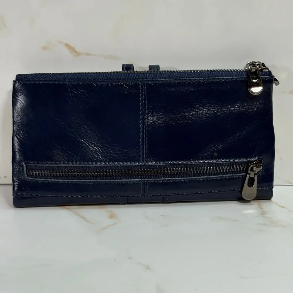 Roulens Blue Leather Wallet Snap Closure Zip‎ Pockets ID Card Holder 7